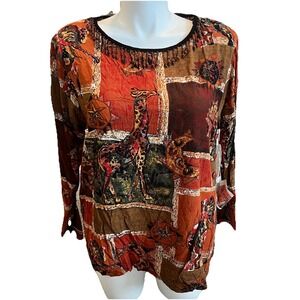 VTG Platinum By Dorothy Schoelen Tunic Top Women's L Colorful Safari Festival